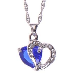 Blue Crystal CZ Double Heart Necklace